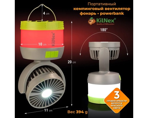 KILNEX кемпинговый фонарь вентилятор с функцией повербанка KILNEX кемпинговый фонарь вентилятор с функцией повербанка