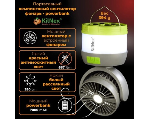 KILNEX кемпинговый фонарь вентилятор с функцией повербанка KILNEX кемпинговый фонарь вентилятор с функцией повербанка
