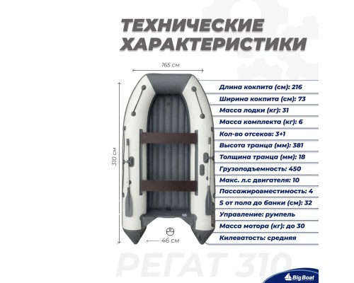 Лодка BIG BOAT РЕГАТ 310 НДНД Бело-Серая