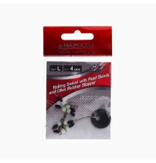 Стопор с вертлюгом Namazu ROLLING SWIVEL PEARL BEADS AND OLIVE RUBBER STOPPER  р. L 4шт