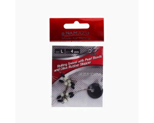 Стопор с вертлюгом Namazu ROLLING SWIVEL PEARL BEADS AND OLIVE RUBBER STOPPER  р. L 4шт Астана