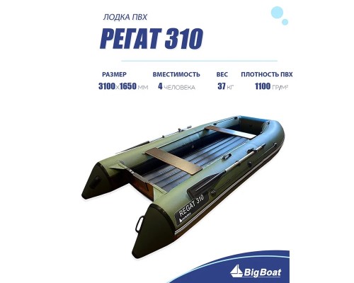Лодка BIG BOAT РЕГАТ 310 НДНД Зелено-Черная