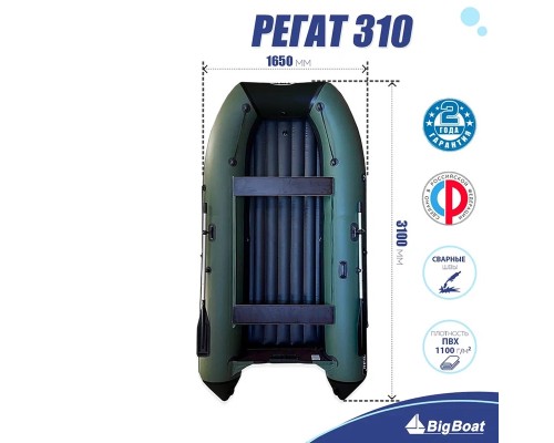 Лодка BIG BOAT РЕГАТ 310 НДНД Зелено-Черная