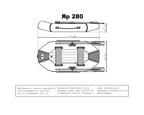 Лодка Гребная BIG BOAT ЯР 280 НДНД Синяя