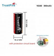 Аккумулятор TrustFire 16340 3.7v 880mah rechargeabe battery with PCB