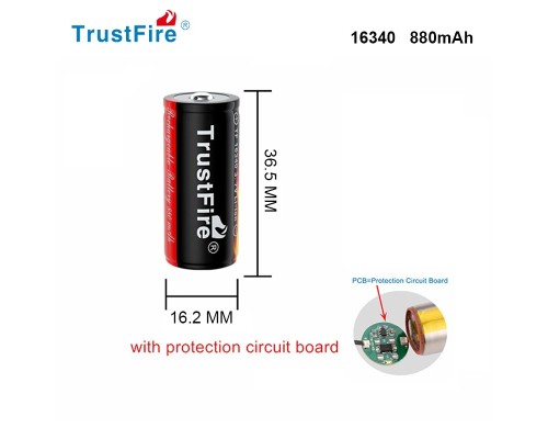 Аккумулятор TrustFire 16340 3.7v 880mah rechargeabe battery with PCB Астана