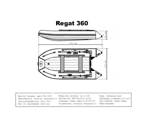 Лодка BIG BOAT РЕГАТ 360 НДНД Сине-Серая