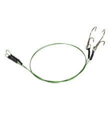 Поводок стальной NAMAZU Leader 1х7 Nylon Coated Green, d-0,42 мм, L-30 см, с живцовым крючком 4715 Double Ryder № 1/0, test- 23 кг (уп. 3 шт.)