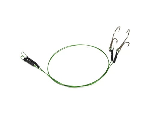 Поводок стальной NAMAZU Leader 1х7 Nylon Coated Green, d-0,42 мм, L-30 см, с живцовым крючком 4715 Double Ryder № 1/0, test- 23 кг (уп. 3 шт.) Астана