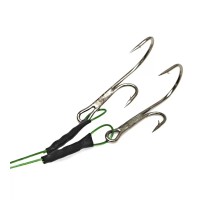 Поводок стальной NAMAZU Leader 1х7 Nylon Coated Green, d-0,42 мм, L-40 см, с живцовым крючком 4715 Double Ryder № 1/0, test- 23 кг (уп. 3 шт.)