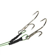 Поводок стальной NAMAZU Leader 1х7 Nylon Coated Green, d-0,42 мм, L-40 см, с живцовым крючком 4715 Double Ryder № 1/0, test- 23 кг (уп. 3 шт.)