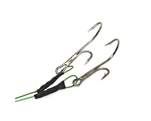 Поводок стальной NAMAZU Leader 1х7 Nylon Coated Green, d-0,42 мм, L-40 см, с живцовым крючком 4715 Double Ryder № 1/0, test- 23 кг (уп. 3 шт.) Астана