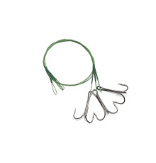 Поводок стальной NAMAZU Leader 1х7 Nylon Coated Green, d-0,42 мм, L-30 см, с тройным крючком 35647 Round Bent Treble № 1, test- 23 кг (уп. 3 шт.)