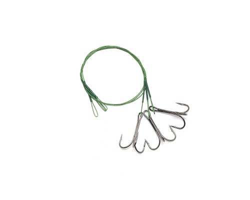 Поводок стальной NAMAZU Leader 1х7 Nylon Coated Green, d-0,42 мм, L-30 см, с тройным крючком 35647 Round Bent Treble № 1, test- 23 кг (уп. 3 шт.) Астана