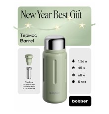Термос для напитков, вакуумный, бытовой, тм "bobber". Объем 1,36 литр. Артикул Barrel-1360 Sage Green