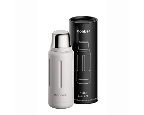 Термос для напитков, вакуумный, бытовой, с пробкой с наливными каналами, тм "bobber". Объем 1 литр. Артикул Flask-1000 Sand Grey swg