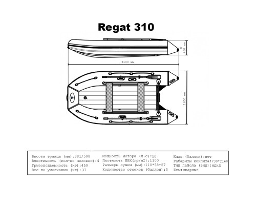 Лодка BIG BOAT РЕГАТ 310 НДНД Серо-Синяя
